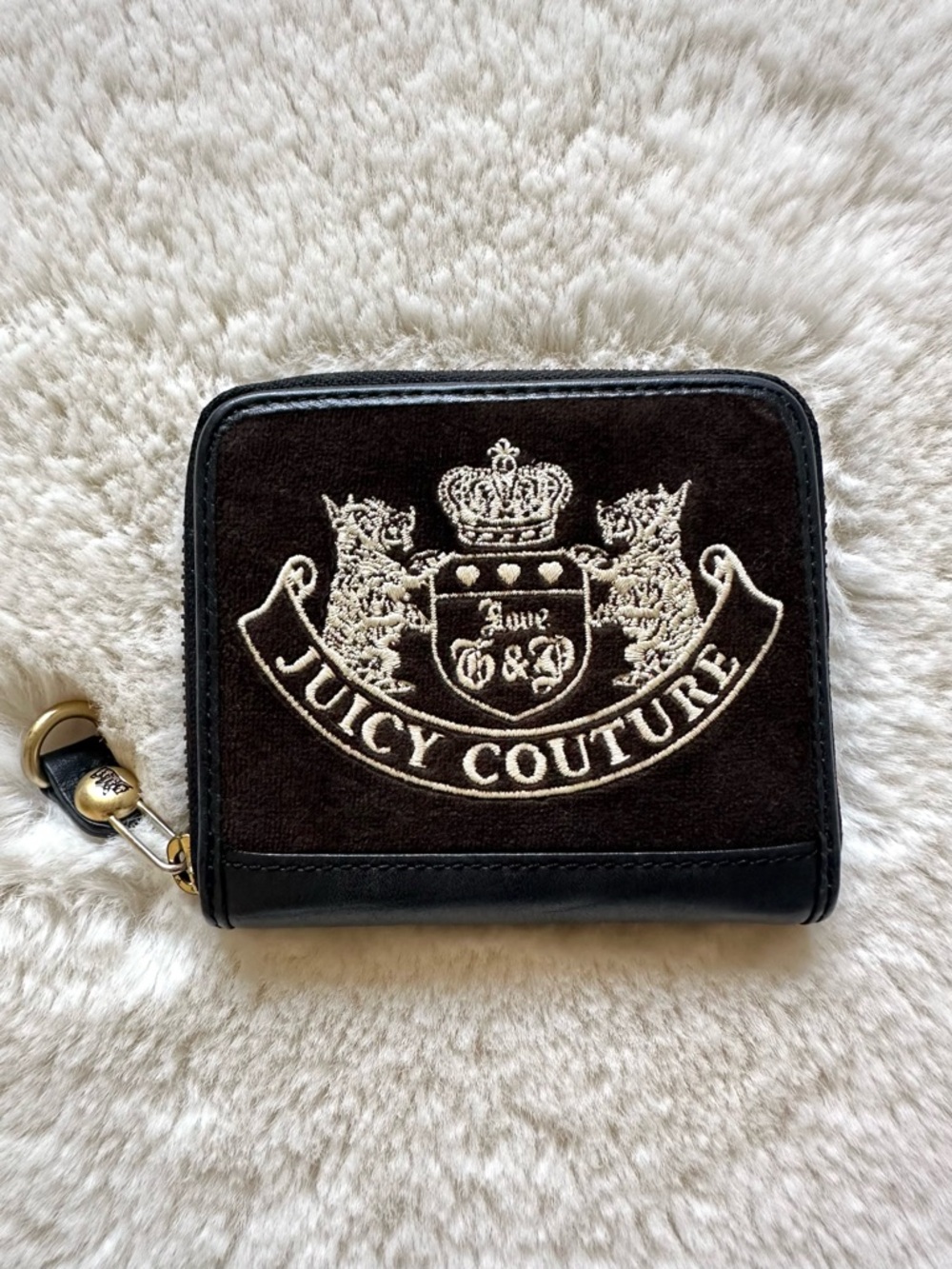 Juicy Couture Vintage Quality Velour Scottie Small Wallet Black & Cream Y2K